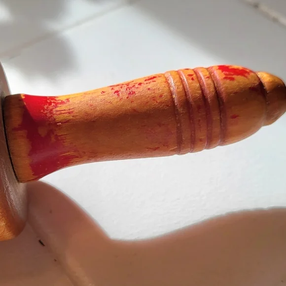 Vintage Rolling Pin Wooden Red Painted Handles  Farmhouse 17in Pies Retro - Picture 4 of 6